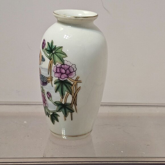 Vintage 4.75 Inch Mandarin Duck Vase Genuine Porcelain Trimmed in Gold ECU - Picture 4 of 8